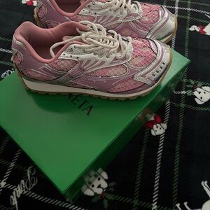 Bottega Veneta Pink Mesh and White Accent Sneakers